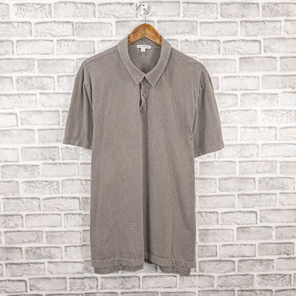 James Perse Standard Sueded Jersey Polo Shirt in Grey Pigment Men's sz 5 - Picture 1 of 7